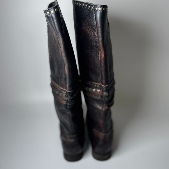 Free People Brown Leather Boots Womens EU 37  Tall Studded Portugal Decorative - Picture 8 of 15